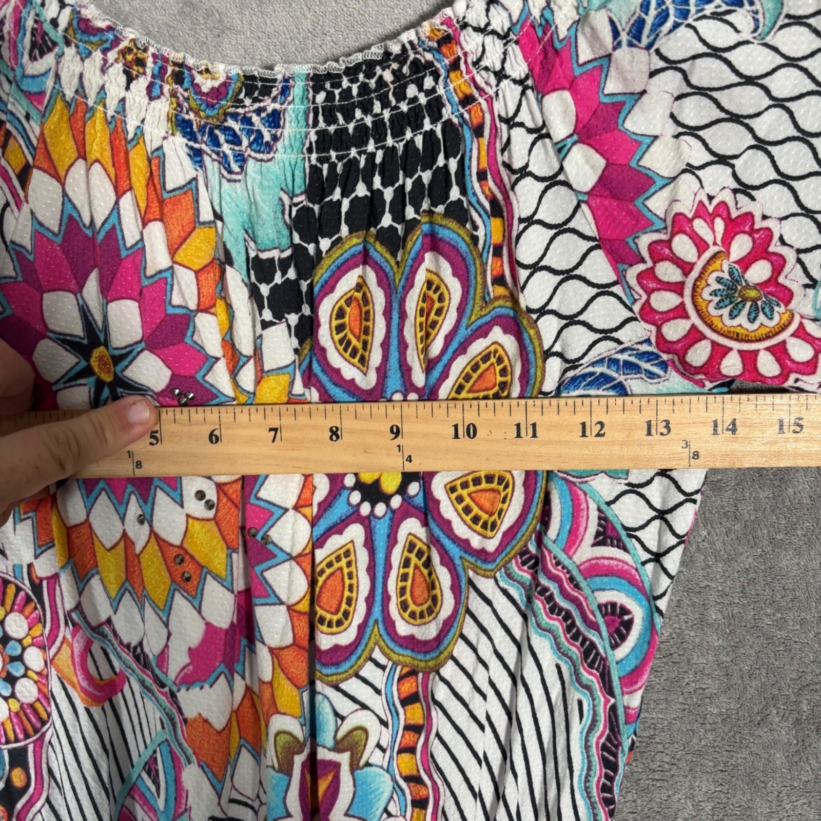 Desigual Womens Multicolor Geometric Floral Smocked Maxi Dress EU 36 US S Boho