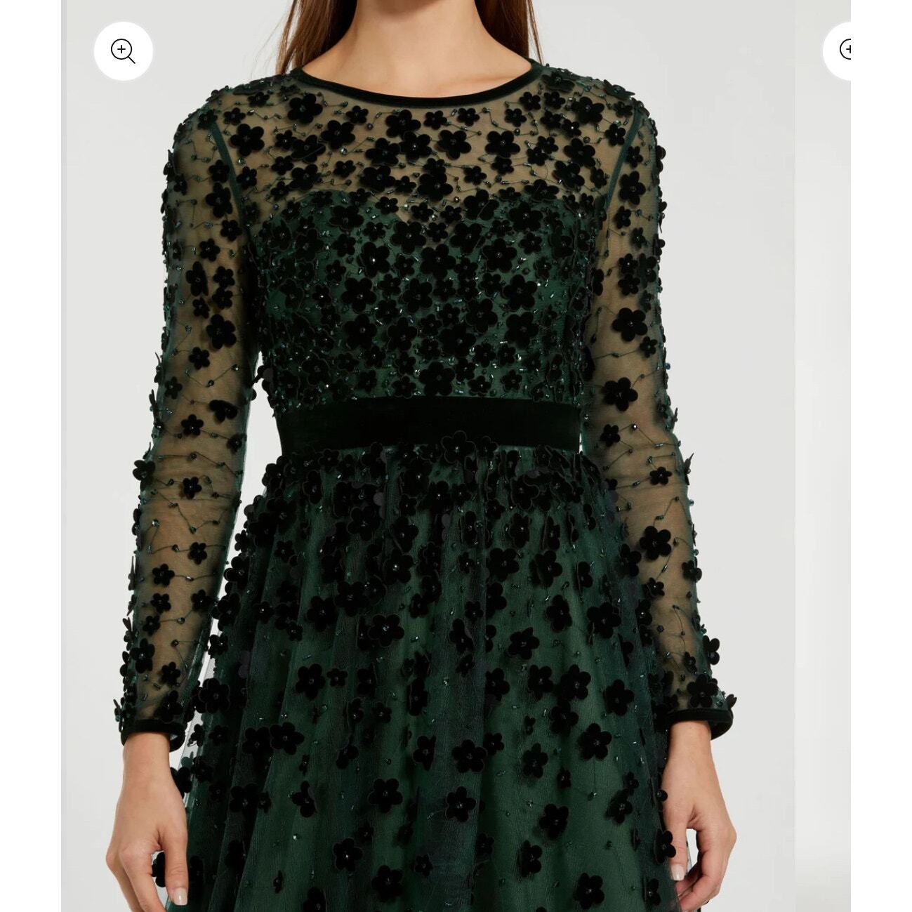 Mac Duggal Evening 67007D Sheer Long Sleeve Modest Prom A-Line Dress Size 14 NWT