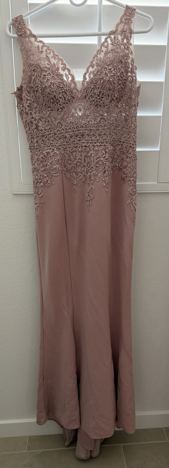 Dancing Queen Pink Lace Beaded Sequin V-Neck Sleeveless Maxi Formal Dress L