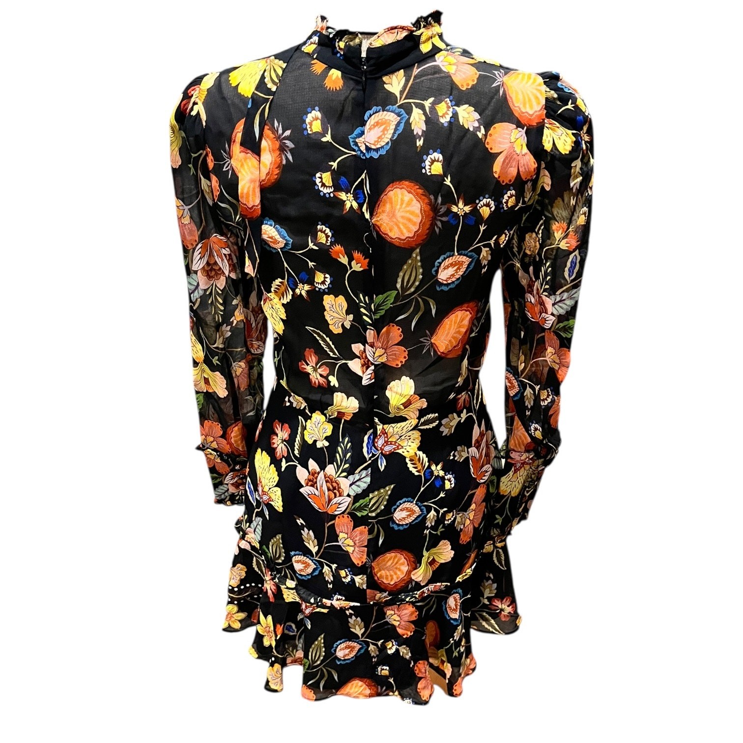 Alexis Size XS Black Womens Morgana Cut Out Mini Dress Floral Long Sleeve