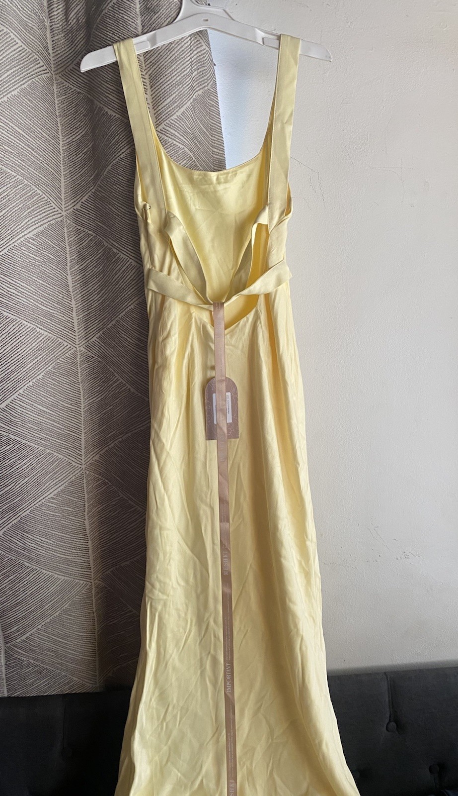 MESHKI Butter Yellow Satin Low-Cut Back Sleeveless Maxi Dress Size XS NWT