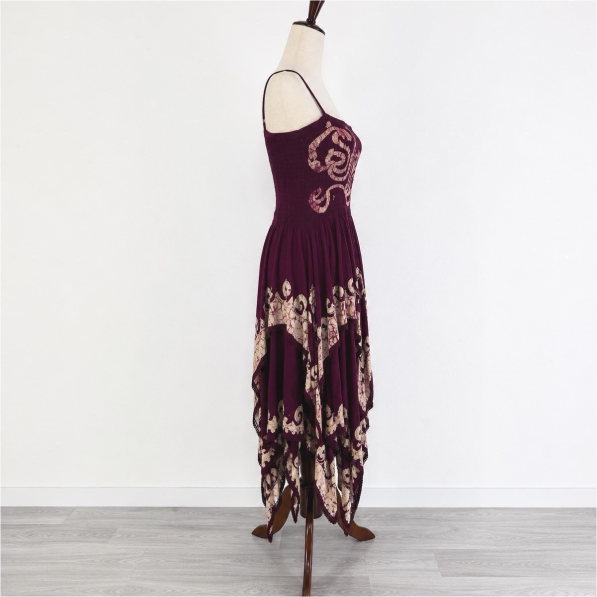 Advance Apparels Dress Womens One Size Burgundy Smocked Tiered Artsy Festival