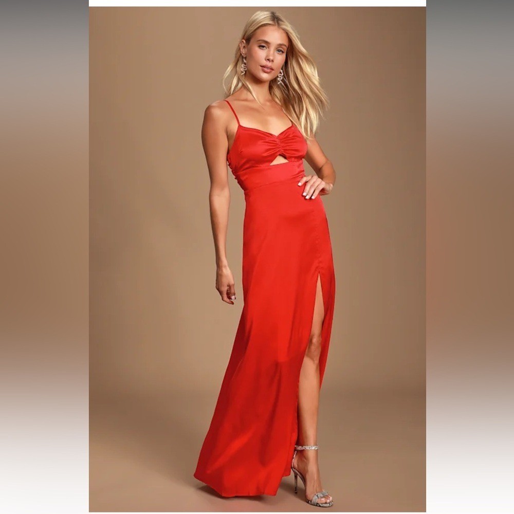 Renata Red Print Satin Dress