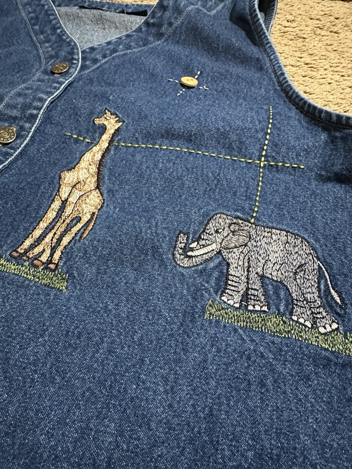 Vintage MPH Blues Womens Denim Embroidered Overall Size 2X Maxi Jumper Animals