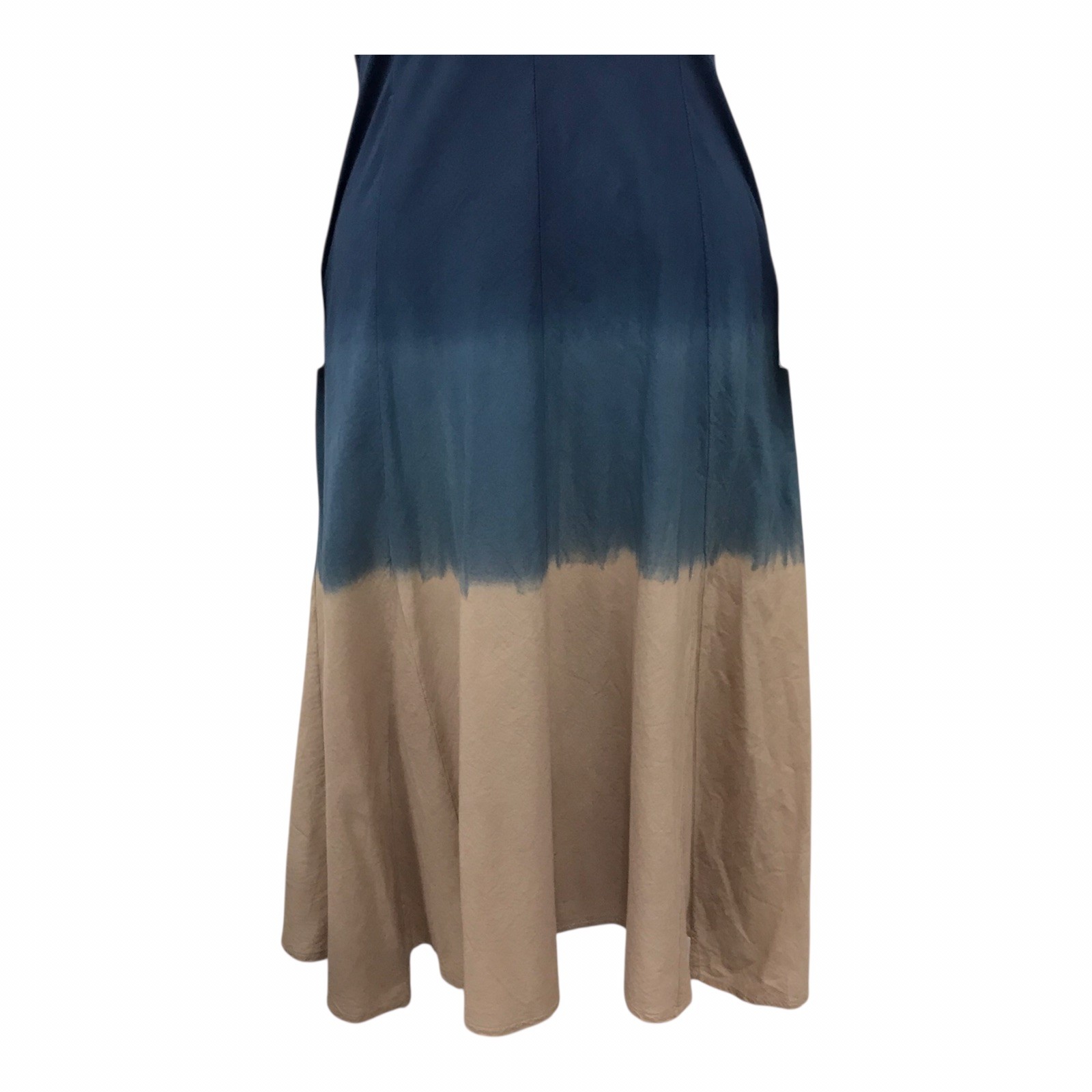 Luna Luz Gradient Cold Shoulder Midi Dress Blue Tan Boho Artsy Coastal Sz M