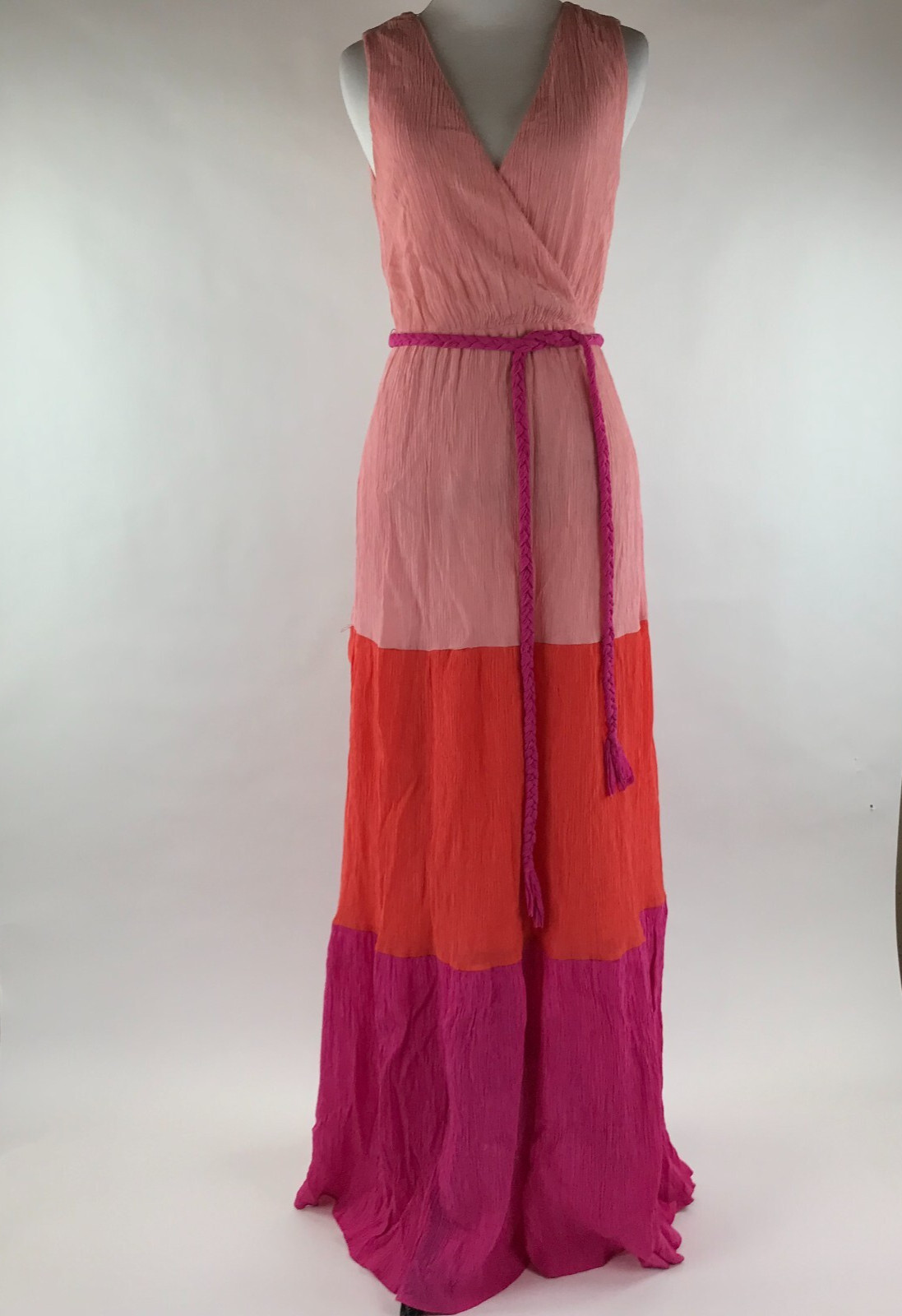 Flying Tomato Womens Colorblock Sleeveless Belted Maxi Dress sz S