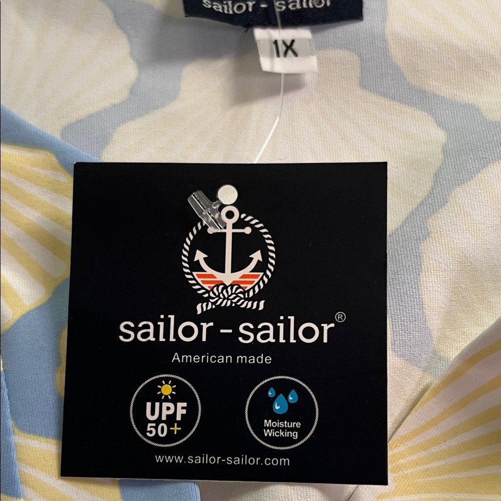 NWT Sailor sailor Seashell Print Notch-Neck Shift Dress Light Blue Yellow Cream