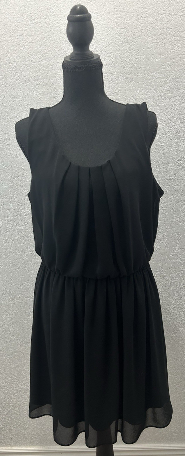 BCX Dress Womens Black XL Sleeveless Fit & Flare Pleated Chiffon Party Cocktail