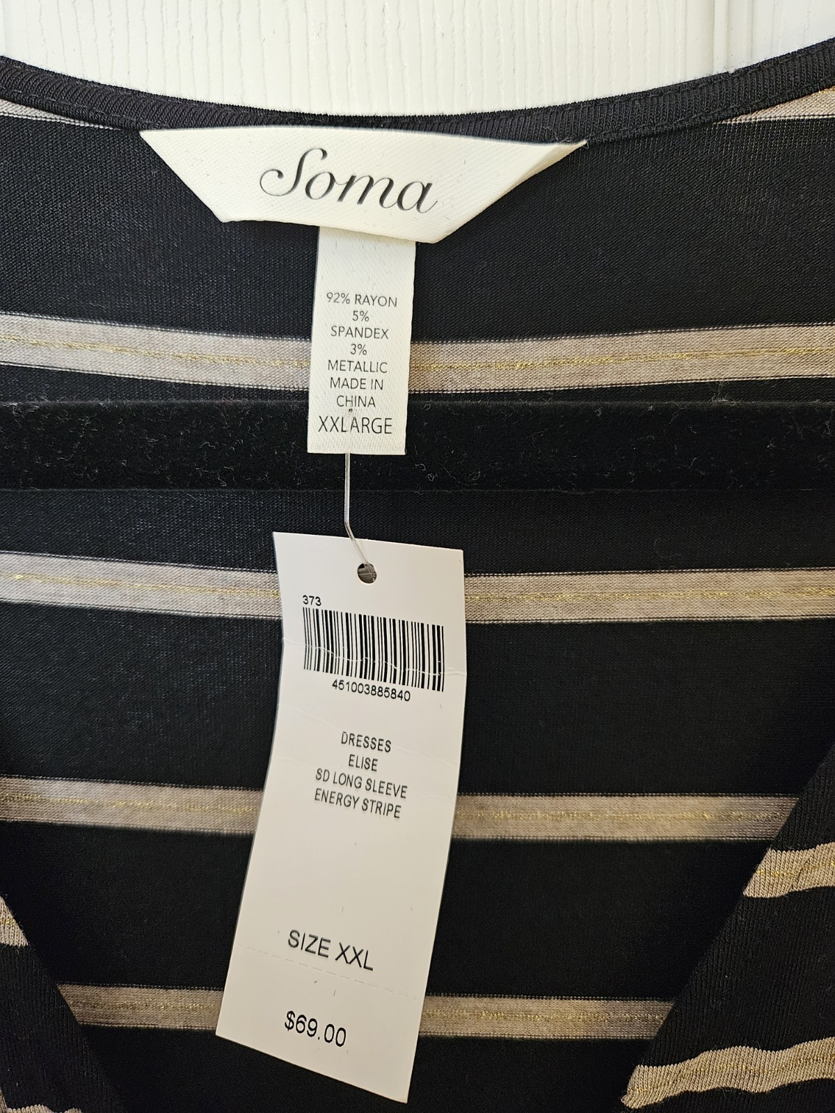 NWT Soma Elise Long Sleeve Energy Stripe Surplice Neckline Dress, Sz. XXL
