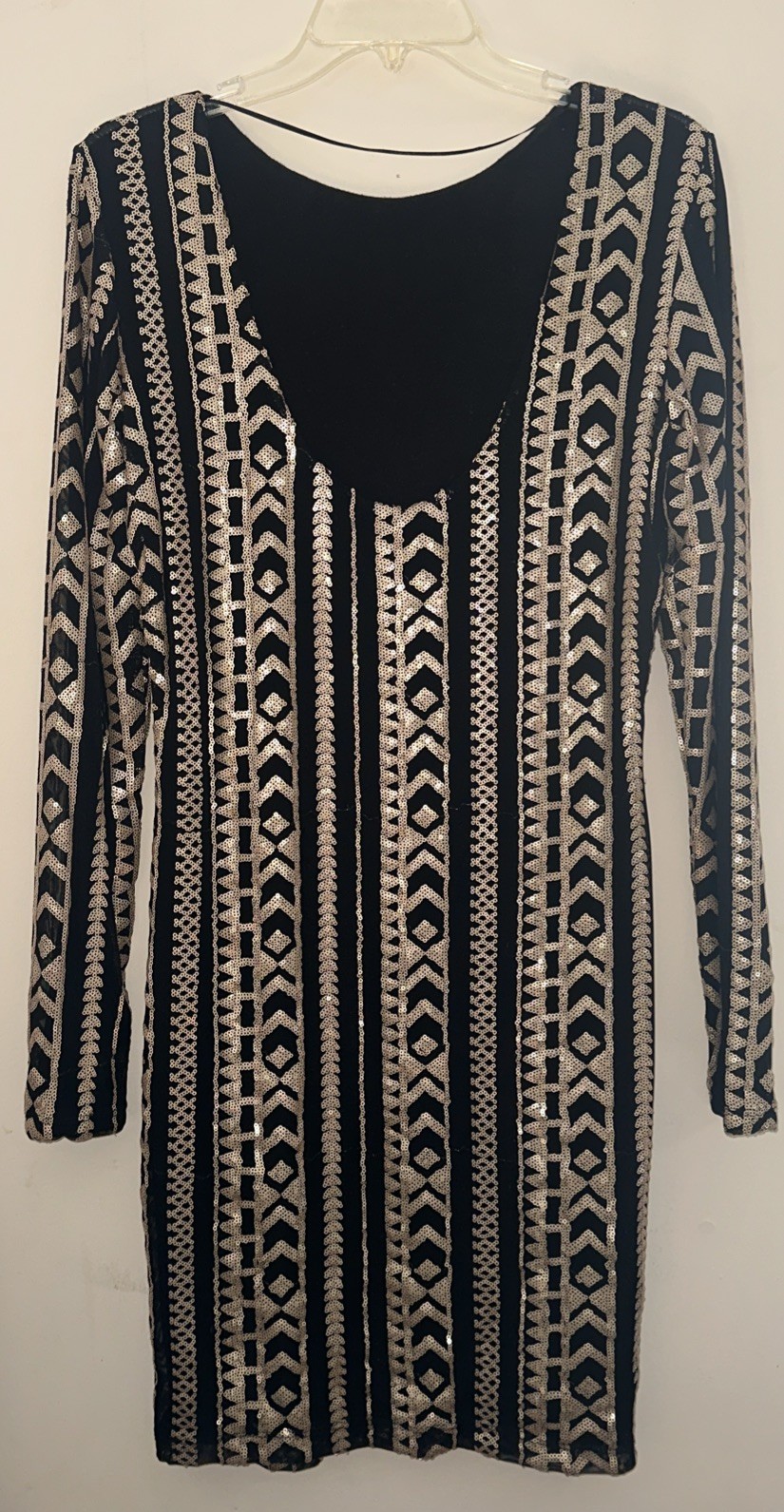 New Vila Clothes Gold Black Sequin Long Sleeve Pullover Party Dress Size Large