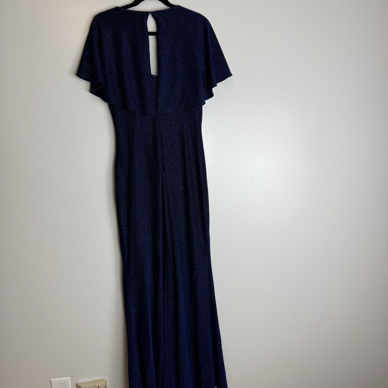Jessica Howard Womens 14 Capelet Evening Gown Shimmery Blue/Black Fit And Flare
