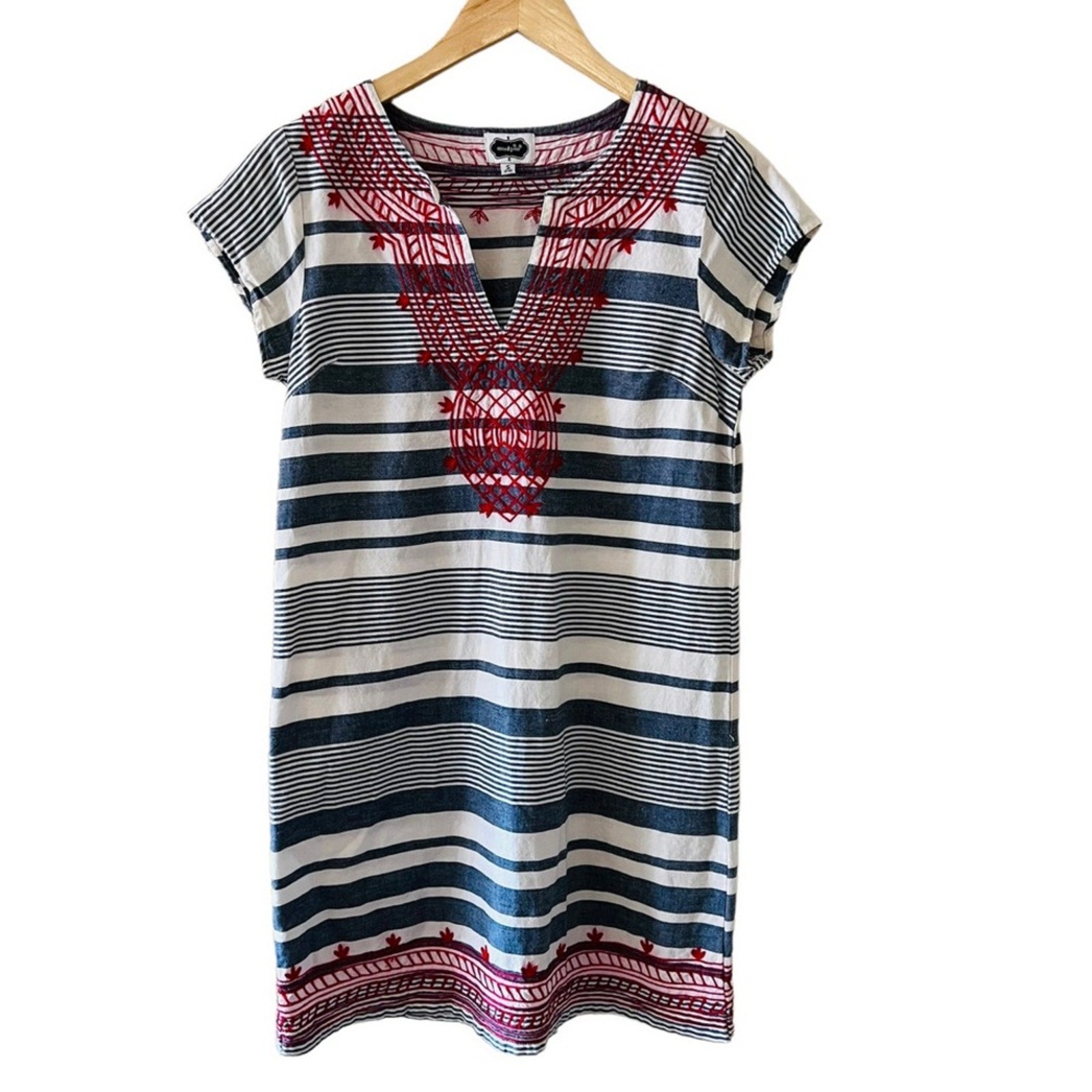 Mud Pie Dress Size S Small Embroidered Striped Cap Sleeve