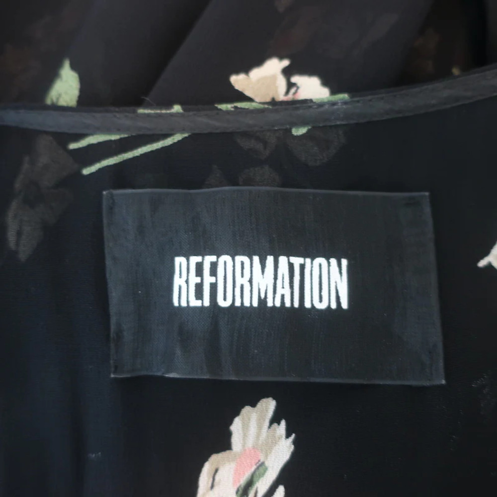 Reformation Carina Midi Wrap Dress Black Floral Print Crepe Size Small