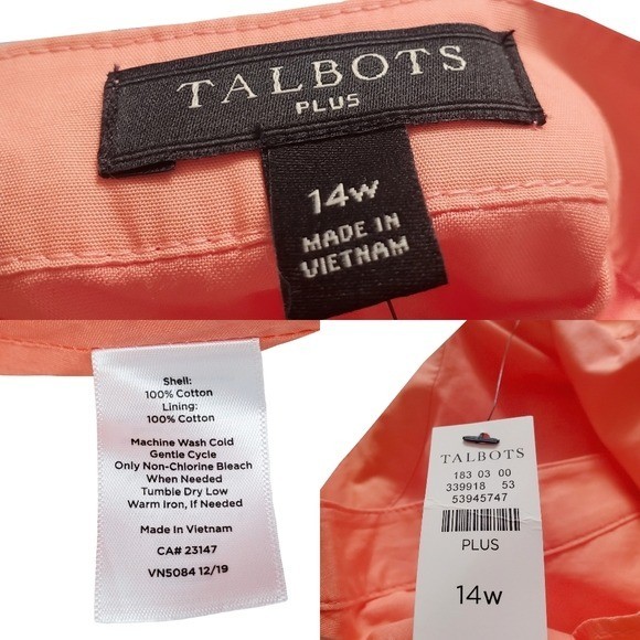 Talbots Sleeveless Peachy Orange V-Neck Poplin Wrap Midi Dress Size 14W NWT