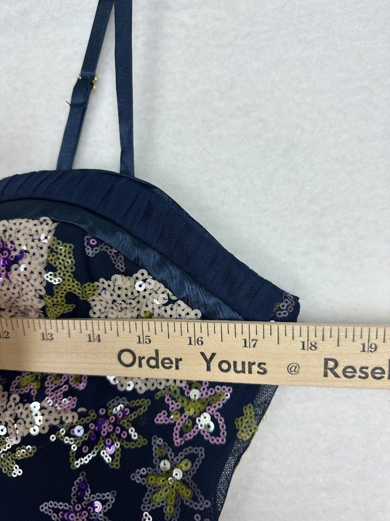 Violet Weekend Juniors Gown 13 Navy Sequin Floral Sweetheart Lace-Up Back