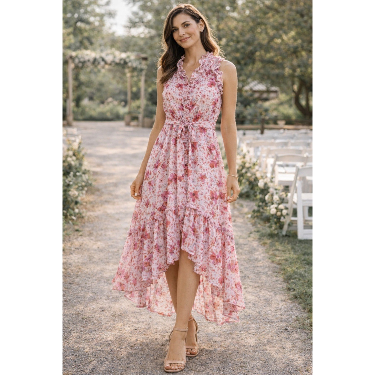 MISA Los Angeles Aurelie Floral Maxi Dress Ruffle Sleeveless XS NWT