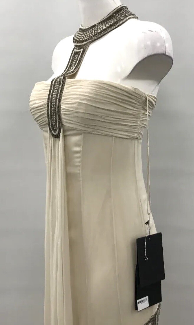 Women’s Amanda Wakeley Evening Oyster Cream Halter Neck Dress Size UK 10 BNWT