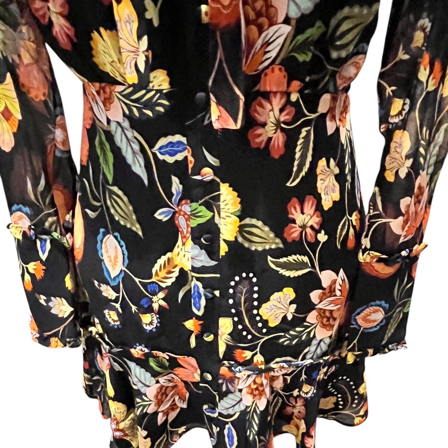 Alexis Size XS Black Womens Morgana Cut Out Mini Dress Floral Long Sleeve