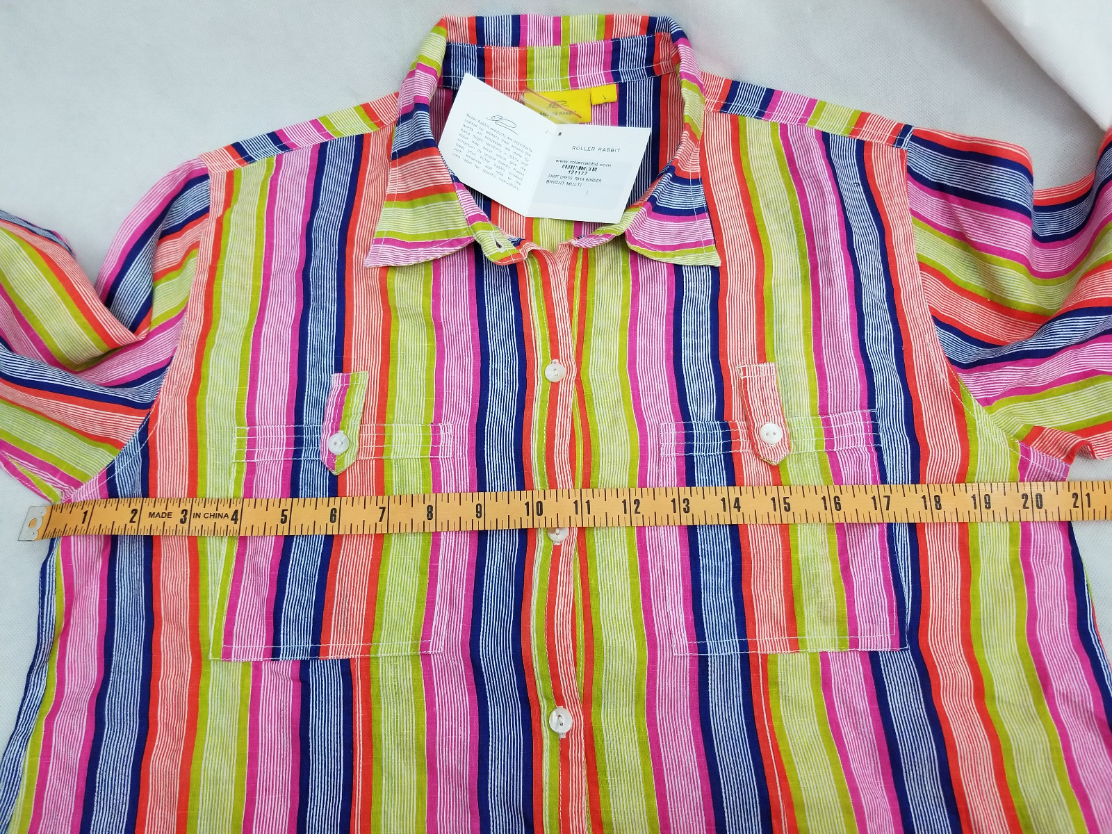 ROBERTA ROLLER RABBIT Womens Shirt Dress Sz LARGE Stripe RAYA Border Linen Beach