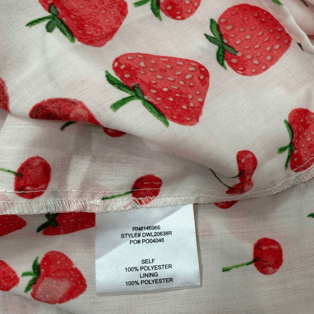 Crystal Doll Midi Dress Womens Large White Red Strawberry Cherry Print Tiered