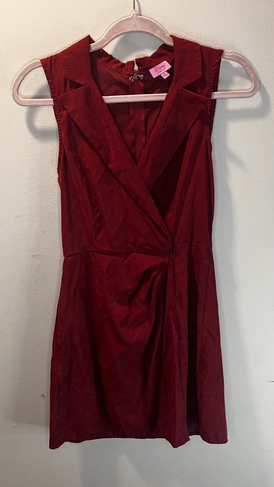 Francesca’s Mi Ami Burgundy Faux Wrap Cocktail Dress Women’s Small Sleeveless