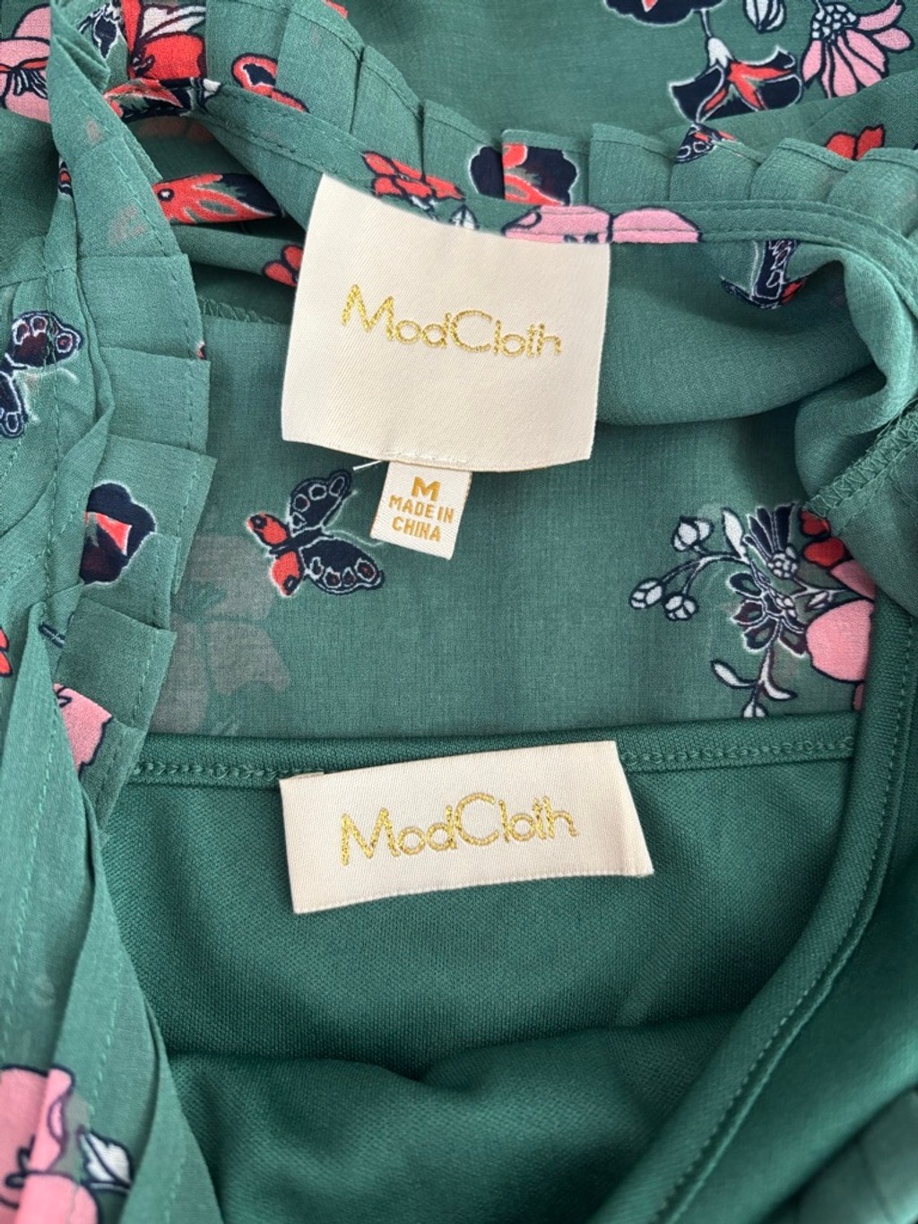ModCloth “Oh Say Can You Museum” green butterfly and floral print A-line dress
