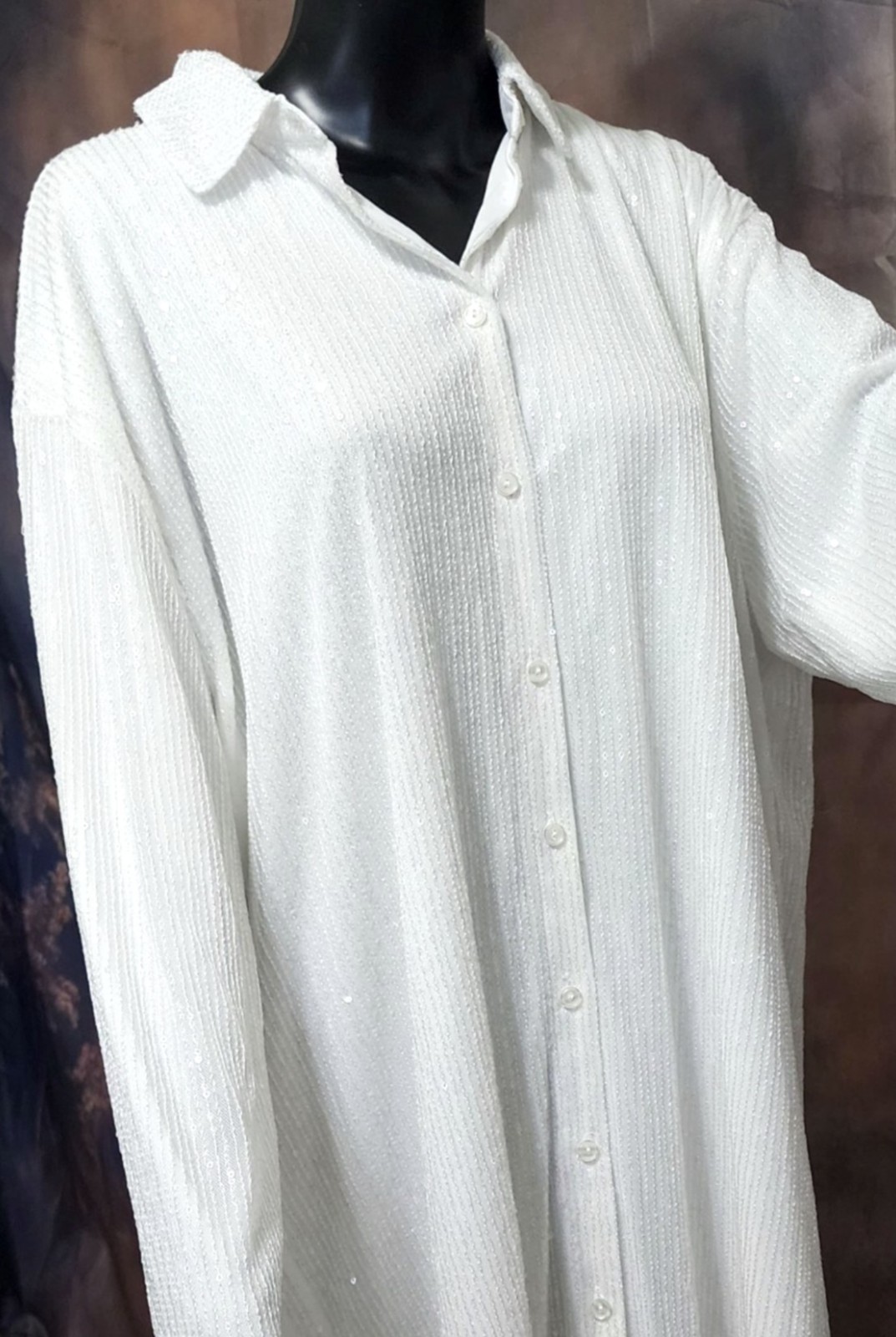 ✨ White Sequin Button-Up Blouse | Long Sleeve Collared Shirt | Elegant Sparkle