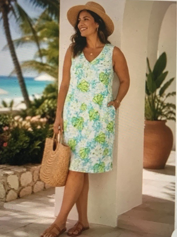 J. Jill Women’s Love Linen Aqua/Green Sea Turtle Shift Dress Sz M Beach Vacation