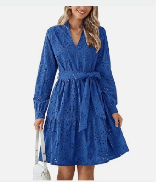 Boho Tiered Eyelet Popover Dress Blue Preppy Brunch Garden Party NWT XLarge