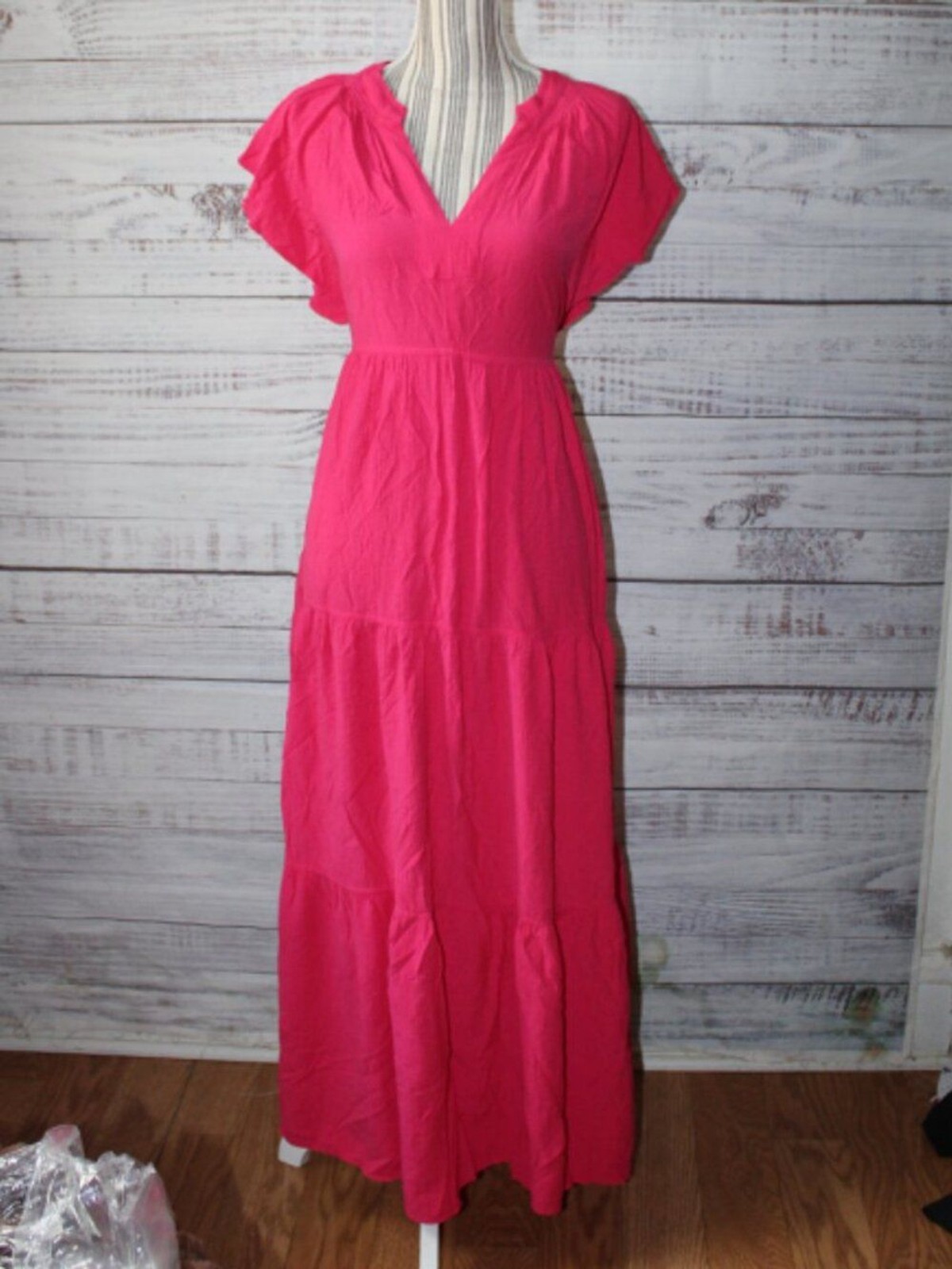 Calvin Klein Flutter Sleeve Gauze Midi Dress Lipstick Color Size 12