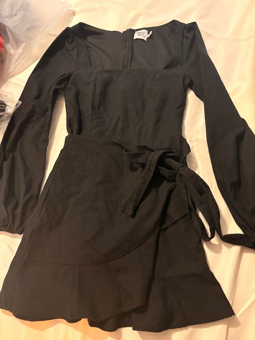 Princess Polly Villa Faux Wrap Long Sleeve Mini Dress in Black
