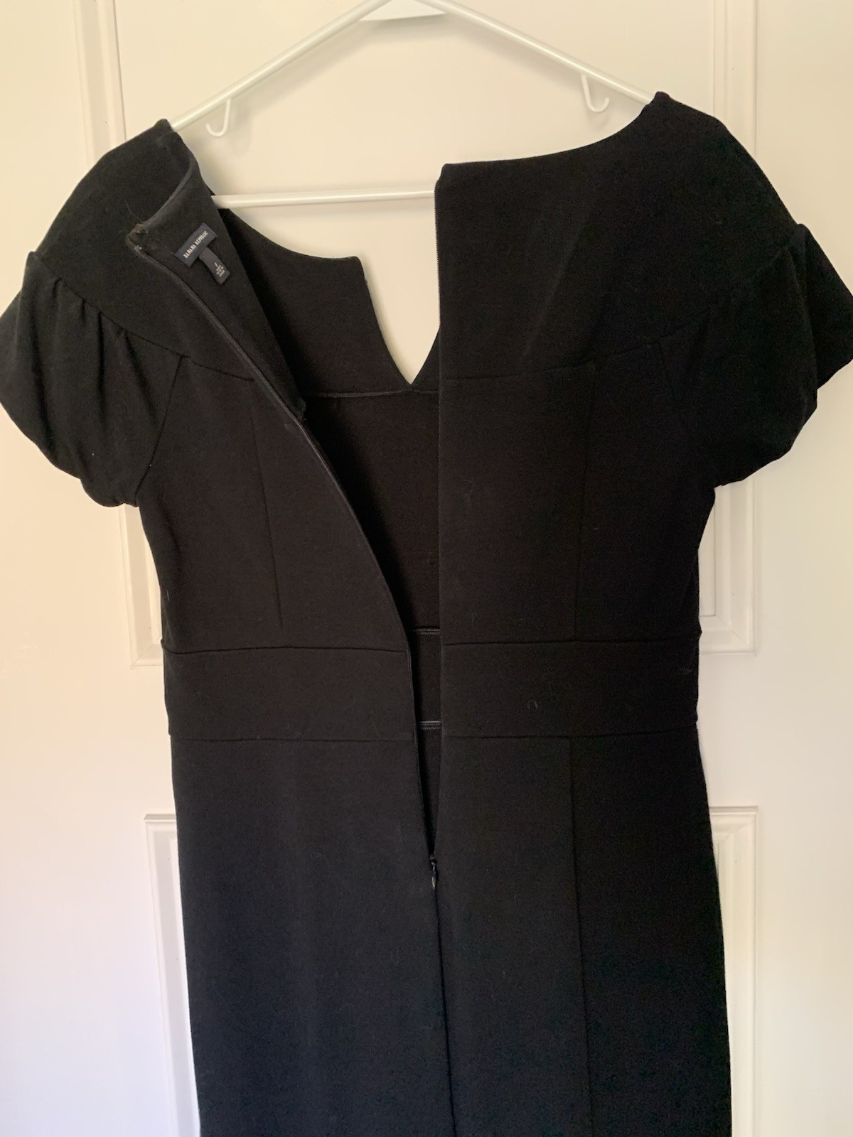 Banana Republic Womens 8 Black Solid Sheath Knee Dress Cap Sleeve V-Neck Zip
