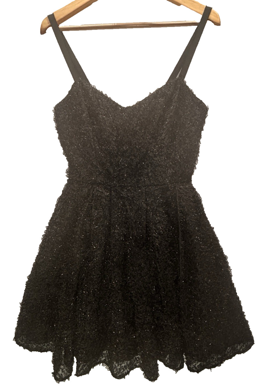 French Connection Black Boucle Dress UK 10 Sparkly Party Fit & Flare Layered NWT
