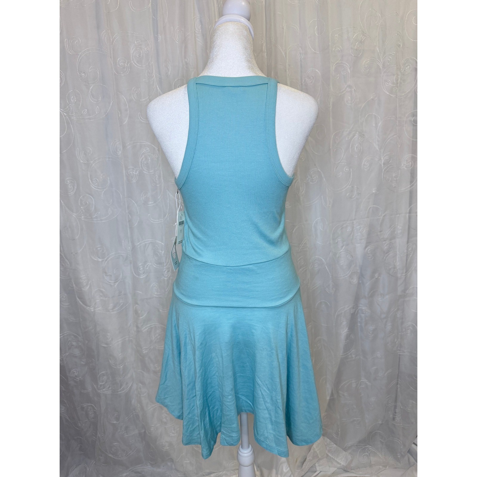 Daily Practice Anthropologie Ribbed Mini Dress Turquoise Blue Cinched Side Small