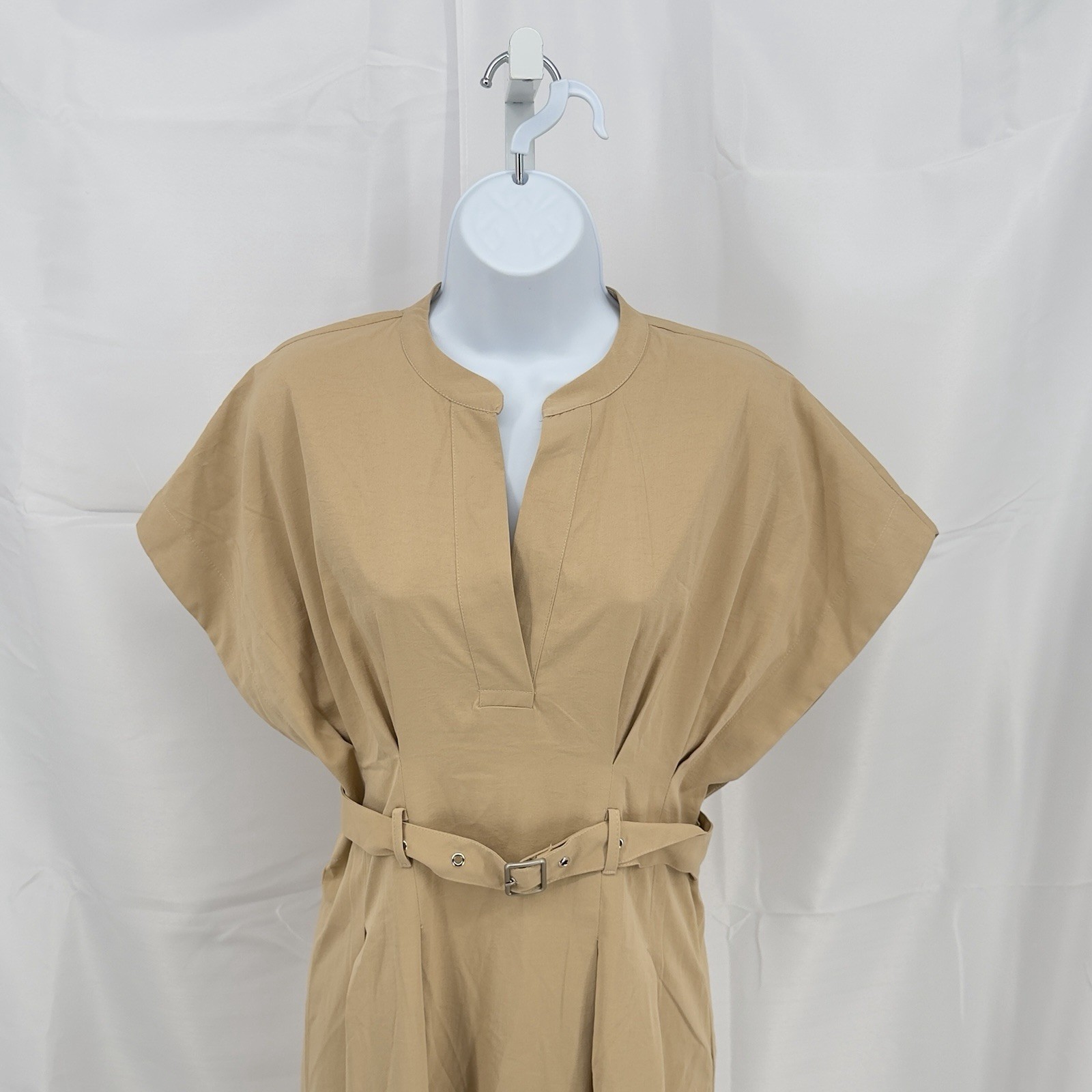New Aveloria Minimalist Tan Belted Structured Retro Style Work Dress Women’s SM