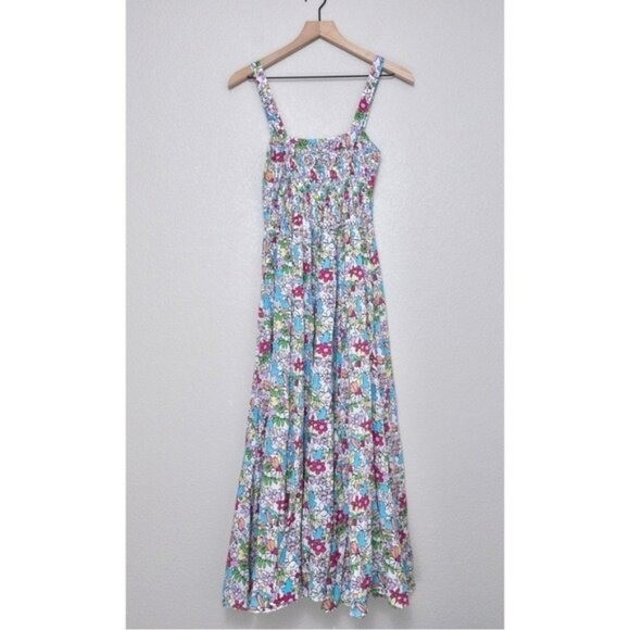 S/W/F Apron Maxi Dress S Lush Floss Multicolor Floral Square Neck Boho Tropical