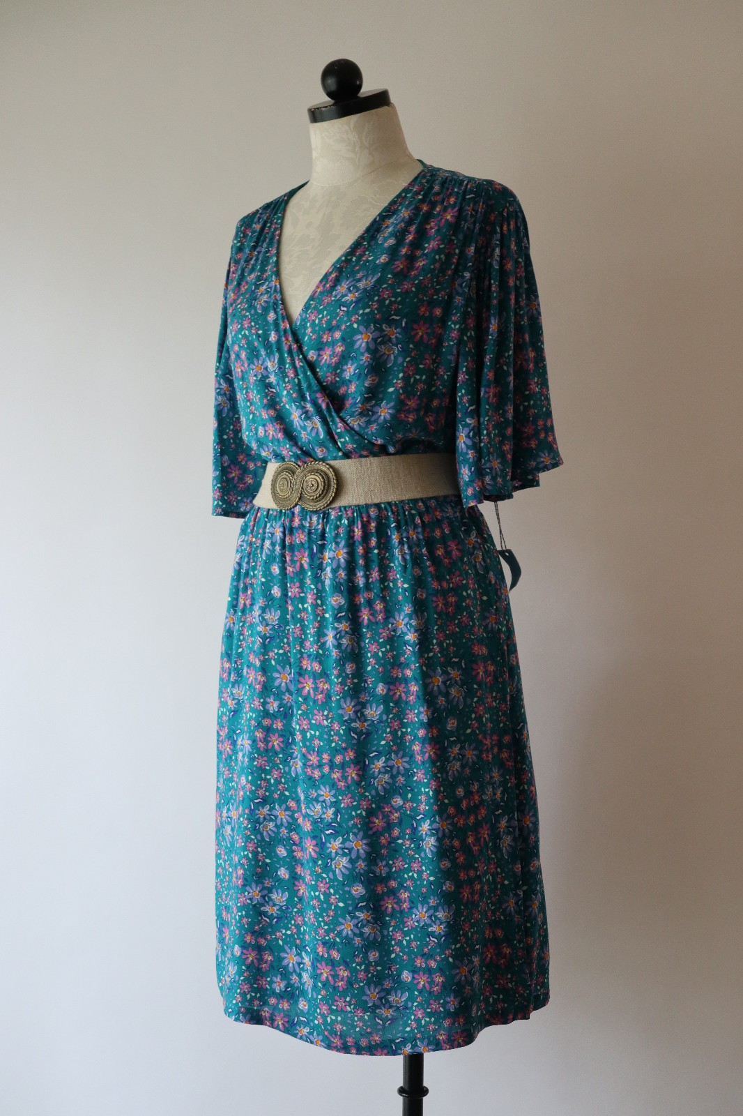 Draper James RSVP Teal Green Floral Short Batwing Sleeve Wrap Dress Women XXL