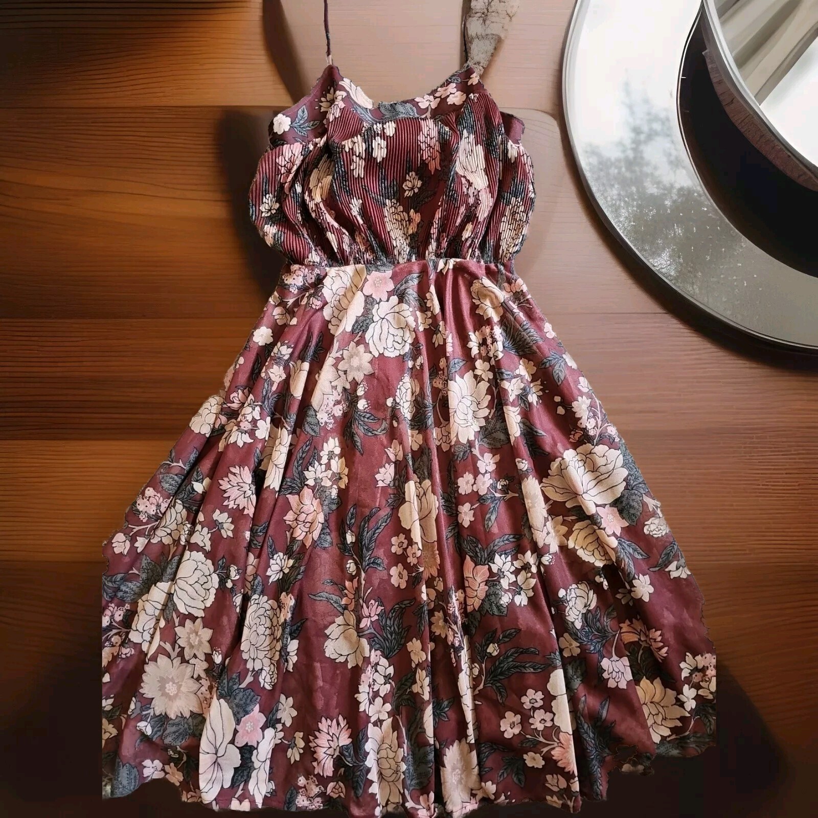 Vintage Young Edwardian by Arpeja Sheer Dress Size 5 Maroon Floral Needs Slip C9