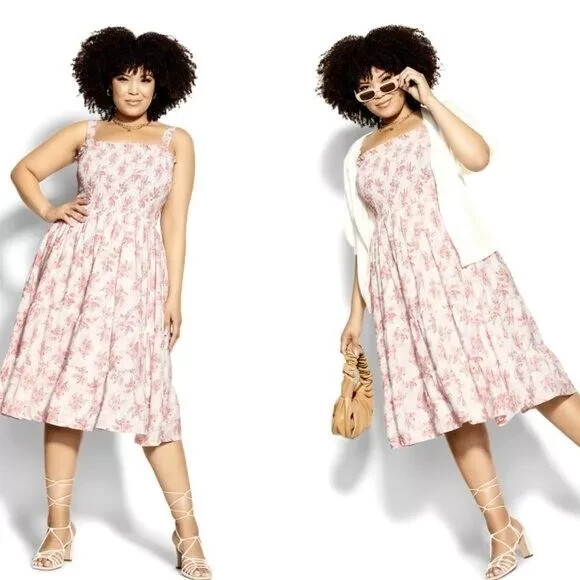 NWT CITY CHIC Trendy Plus Size Scarlett Lined Dress Pink White Floral 20W (47)