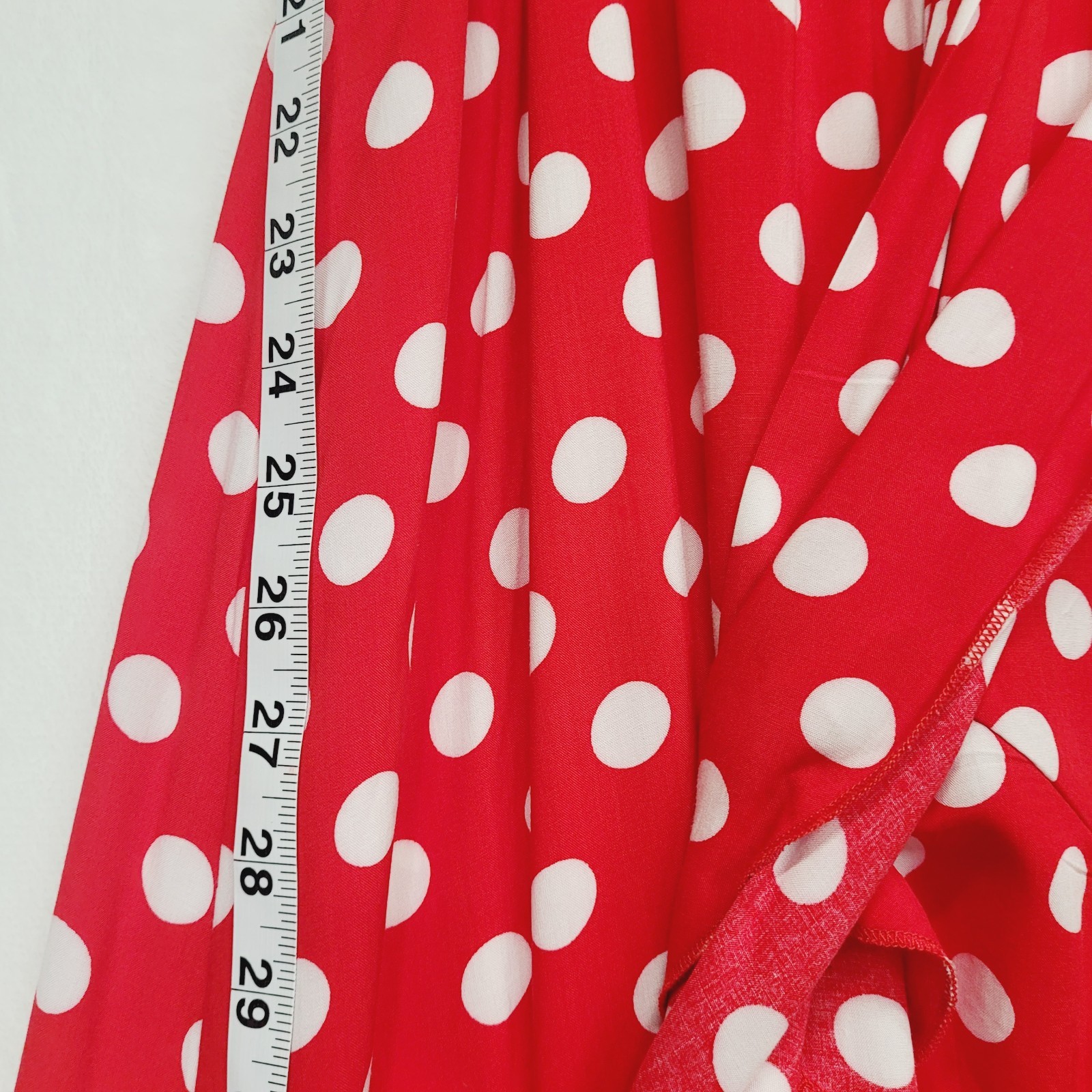 Red Polka Dot Faux Wrap Surplice Maxi Dress M Hi Low Ruffle Romantic Retro Femme