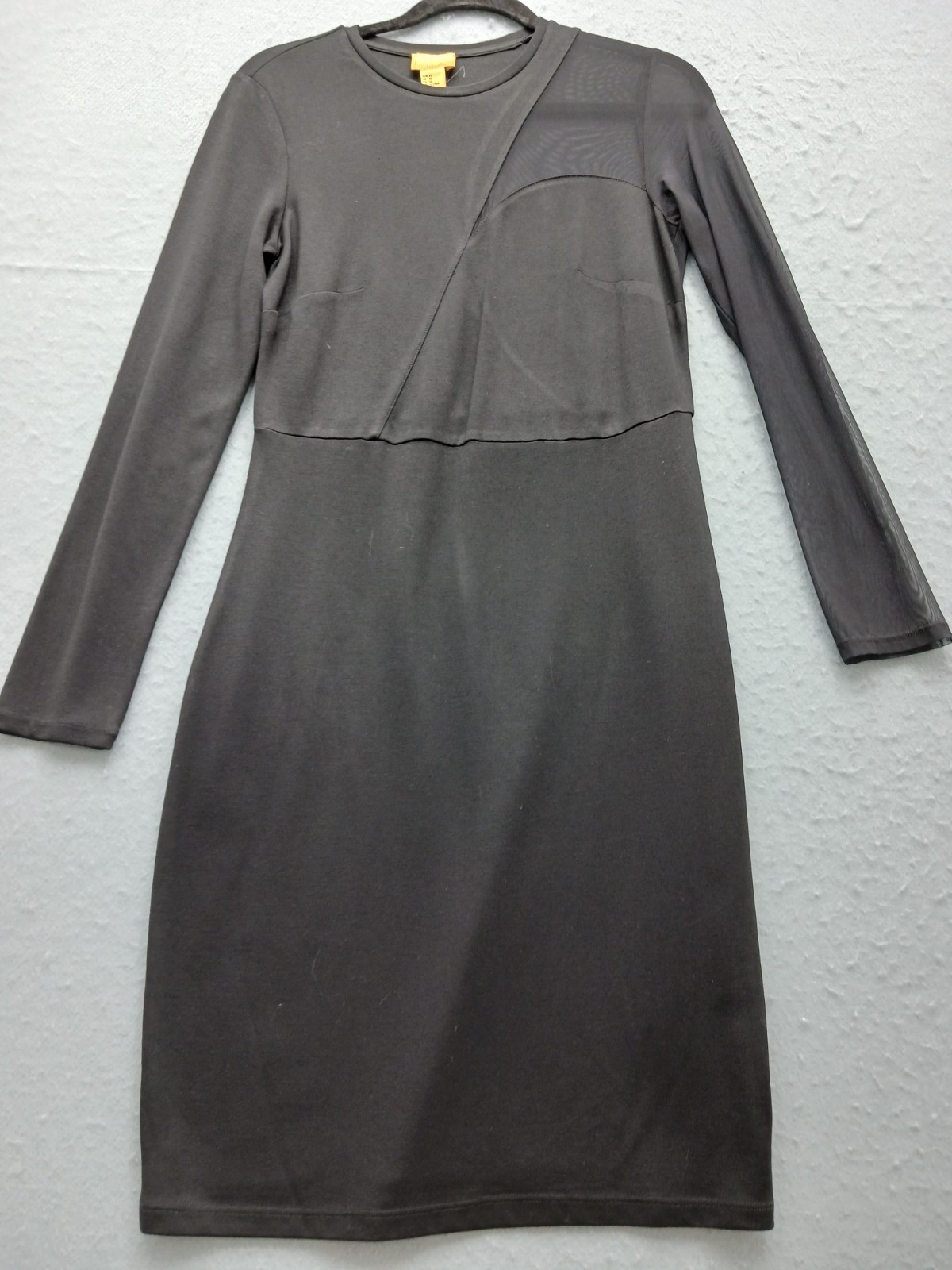 Unknown Women 12 Dress Gray Mesh Long Sleeve Bodycon Cocktail Stretch Casual