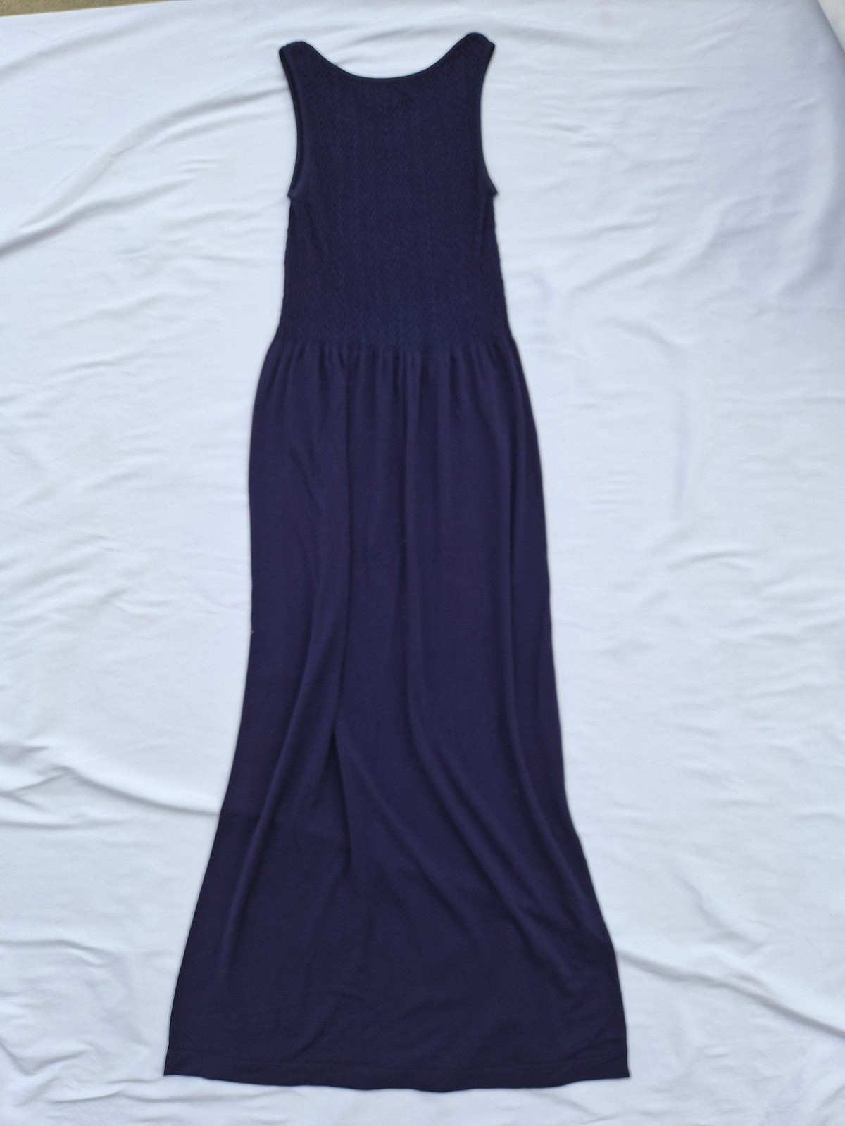 Lark + Grey Navy Blue Sleeveless Smocked-Bodice Maxi Dress