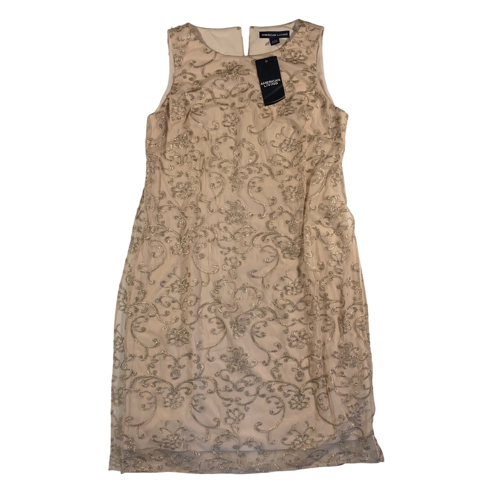 American Living Tank Dress Sleeveless Sheath Metallic Embroidered Party Size 6