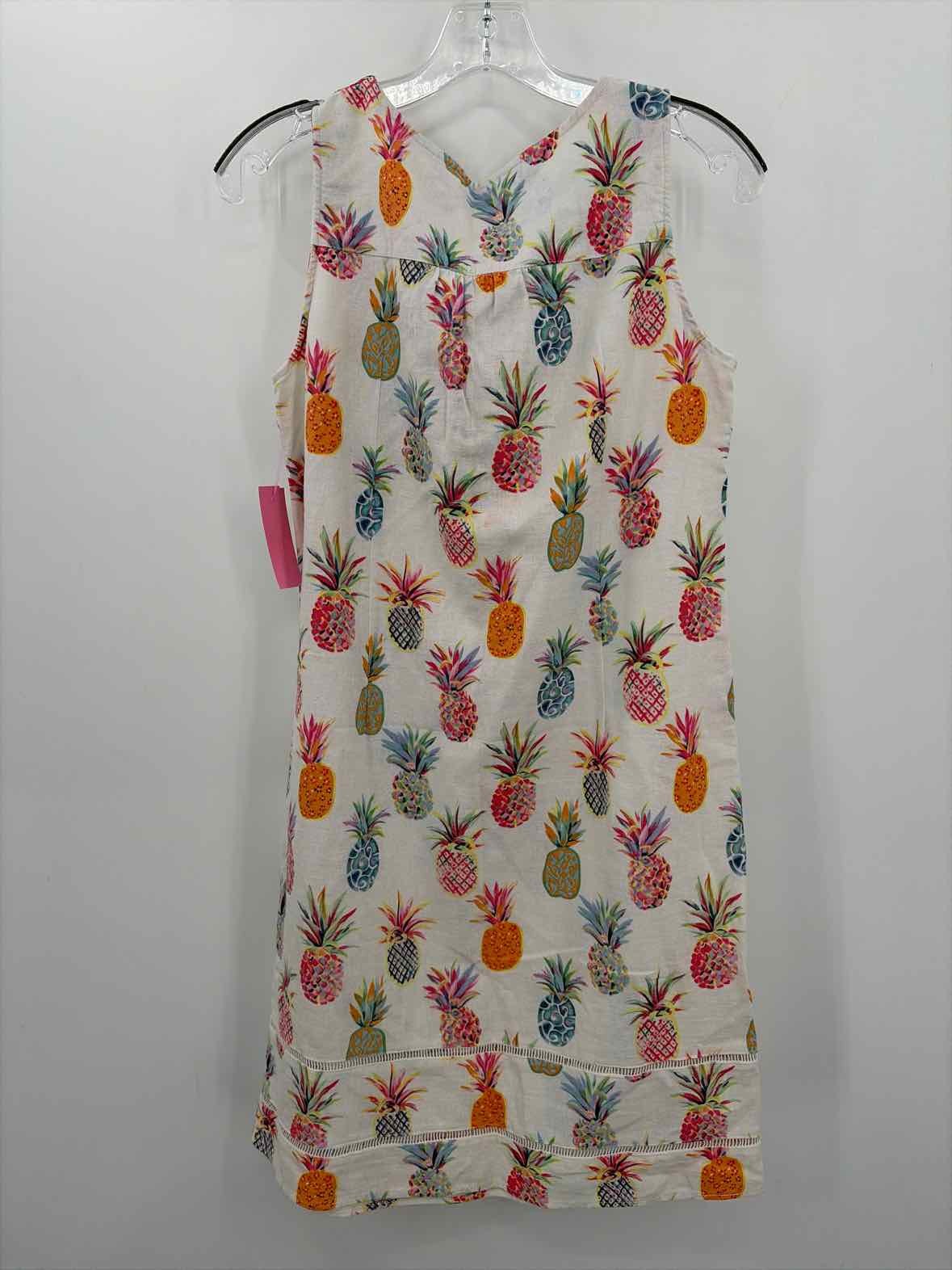 Pre-Owned For Cynthia White Size Small Printed Knee Length Sleeveless Dress