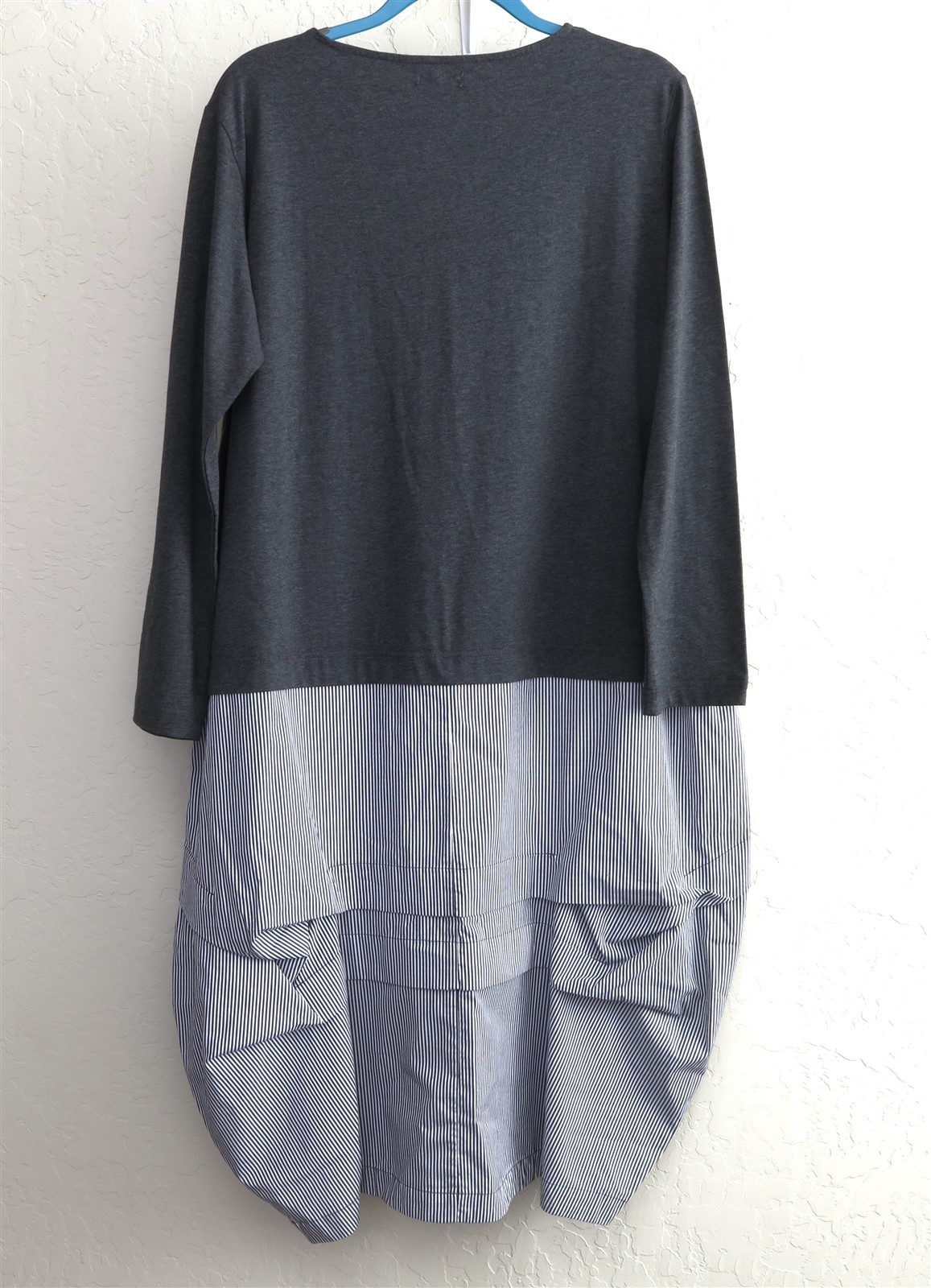 Moyuru Art Oversized Design Long Sleeve Striped Sculpture Bubble Dress Gray Med