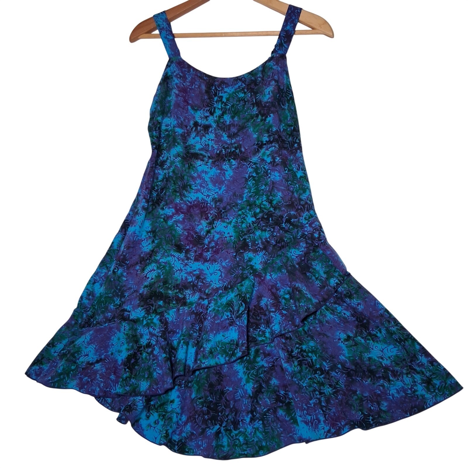 Peppermint Bay Dress Small Blue Batik Ruffled Whimsical Fairy Hippie Sundress