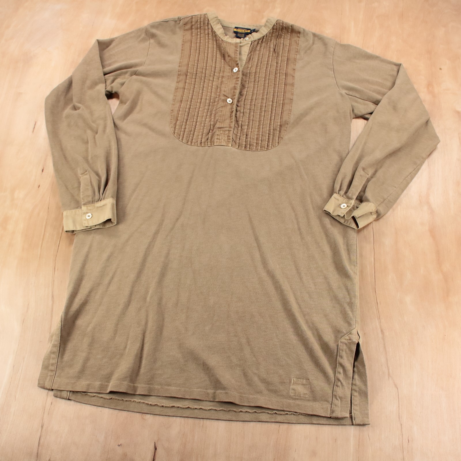 Ralph Lauren RUGBY pintuck henley shirt dress LARGE tag y2k polo prep pony boho