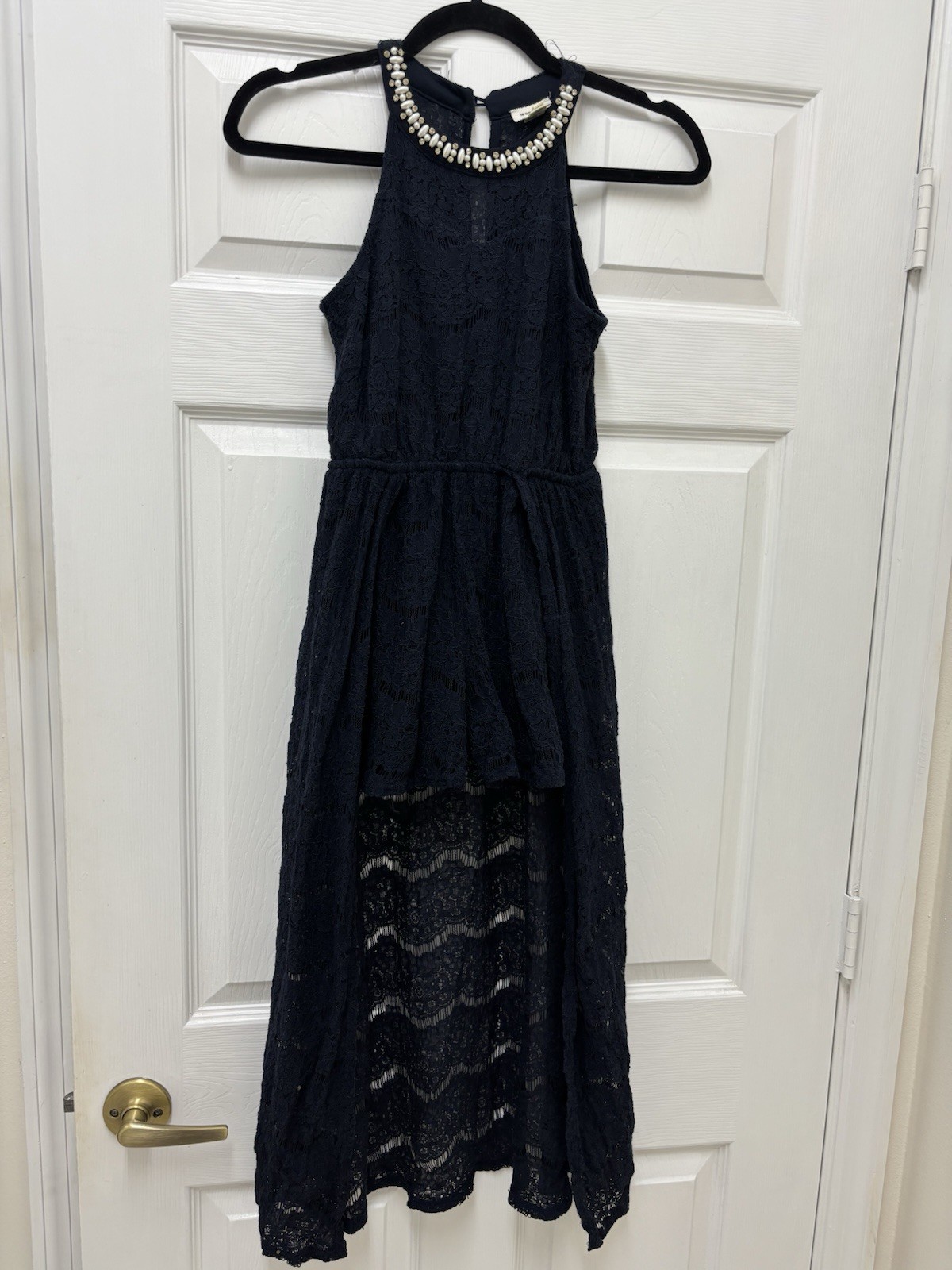 Monteau Los Angeles Black Floral Lace Halter Fit & Flare Long Dress M