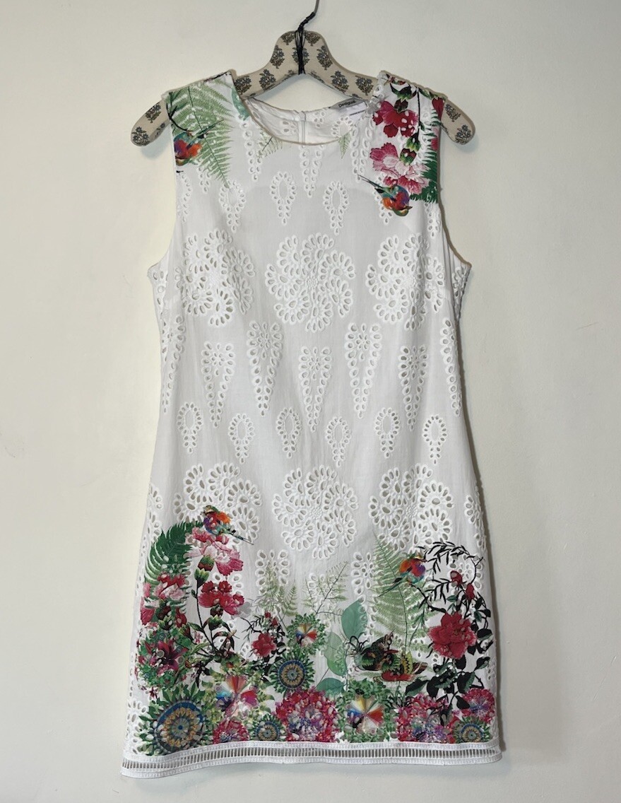 DESIGUAL White 100% Cotton Eyelet Dress Size 38 US 8 Medium