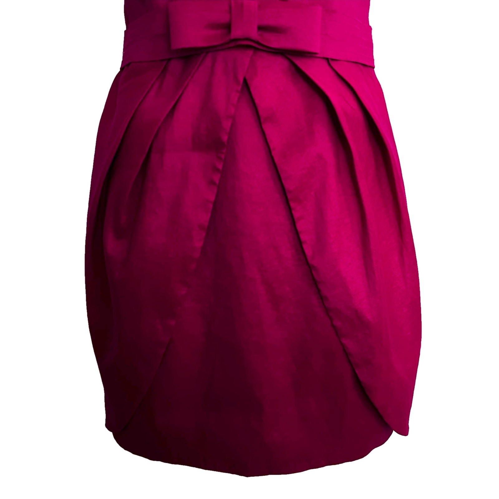 Hot Pink Strapless Mini Dress • by Cache • Belt with Bow • Pleated Wrap Top